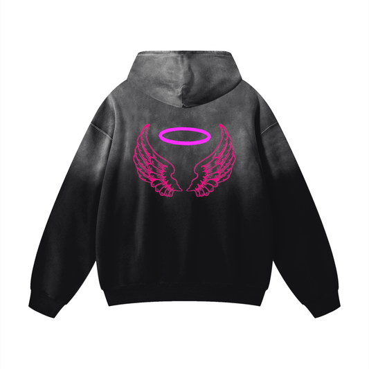 Heavyweight Sunfade Oversized Pink Angel Hoodie
